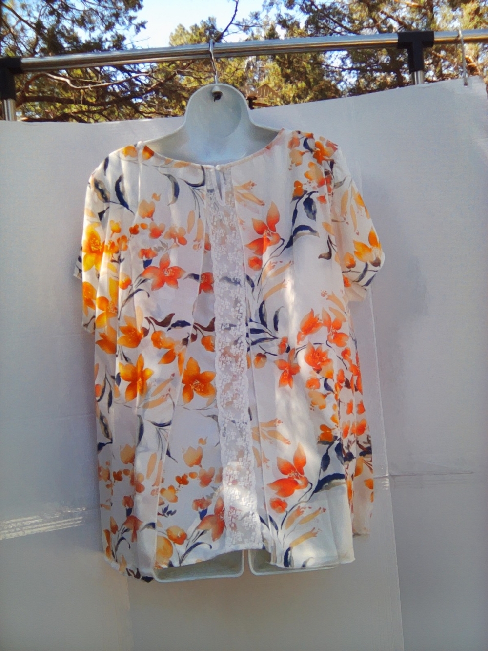 Floral Flutter Sleeve Women’s Top - White with Orange Floral - Picture 2 of 2